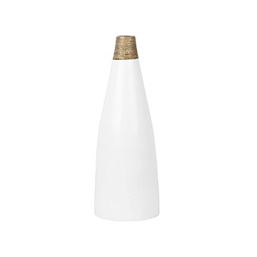 Tall Decorative Vase White Terracotta 53 Cm Table Floor Vase With Gold Neck Beliani