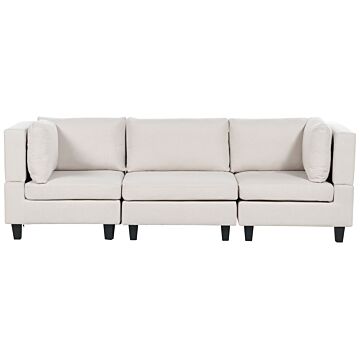Modular Sofa Beige Fabric Upholstered 3 Seater Cushioned Backrest Modern Living Room Couch Beliani