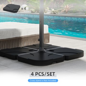 Outsunny 4 Pc Parasol Base Heavy Duty Plastic Umbrella Weight Base-black