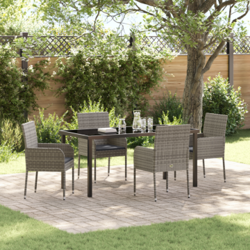 Vidaxl 5 Piece Garden Dining Set With Cushions Grey Poly Rattan