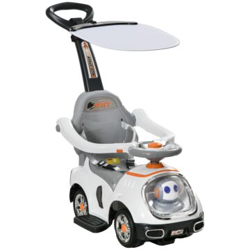 Aiyaplay 3 In 1 Ride On Push Car, Cartoon Robot Theme Foot To Floor Slider W/ Handle Light Music Horn, Storage - White