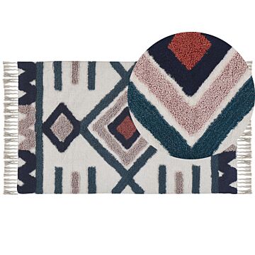 Area Rug Multicolour Cotton 80 X 150 Cm Scandinavian Pattern Handwoven Tufted Rectangular Living Room Beliani