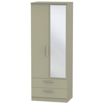 Contrast Tall 2 Drawer Mirrored Wardrobe In Mushroom Matt