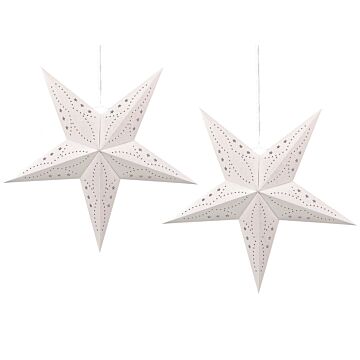 Set Of 2 Star Lanterns White Glitter Paper 60 Cm Hanging Christmas Home Decororation Seasonal Festive Beliani