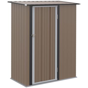 Outsunny 5ft X 3ft Garden Metal Storage Shed, Outdoor Tool Shed With Sloped Roof, Lockable Door For Equipment, Bikes, Brown
