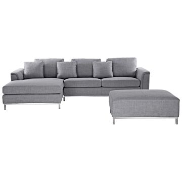 Corner Sofa Grey Fabric Upholstered With Ottoman L-shaped Right Hand Orientation Beliani