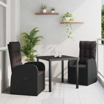Vidaxl 3 Piece Garden Dining Set With Cushions Black Poly Rattan