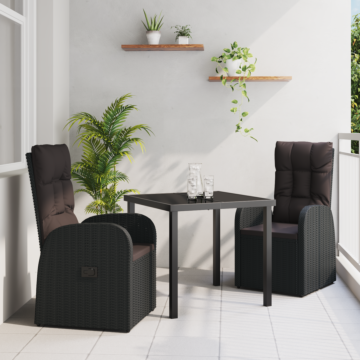 Vidaxl 3 Piece Garden Dining Set With Cushions Black Poly Rattan