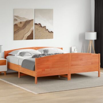 Vidaxl Bed Frame With Headboard Wax Brown 200x200 Cm Solid Wood Pine