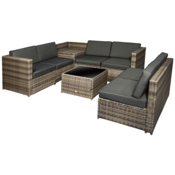 Outsunny 6-seater Outdoor Rattan Wicker Sofa Set With Hidden Storage Side Table And Cushions, Mixed Brown