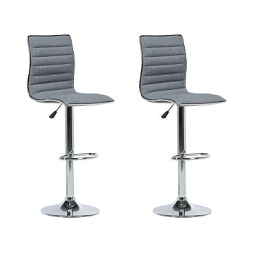 Set Of 2 Bar Chairs Grey Fabric Seat Silver Frame Counter Height Swivel Adjustable Height Beliani