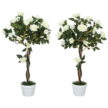 Outsunny Set Of Two Faux Rose Trees - White