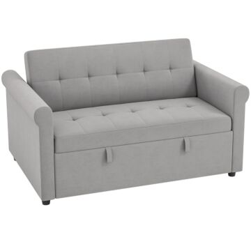 Homcom Two-seater Velvet-feel Sofa Bed - Grey