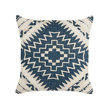 Decorative Cushion Blue And Beige Cotton 50 X 50 Cm Geometric Pattern Foil Print Boho Decor Accessories Beliani
