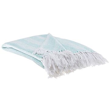 Blanket Mint Green Cotton 130 X 160 Cm Bed Throw Boho Coastal Beliani