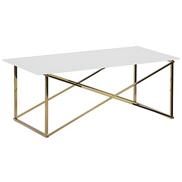 Rectangular Coffee Table White Top Gold Legs Tempered Glass Top Stainless Steel Base 100 X 50 Cm Glam Minimalist Beliani