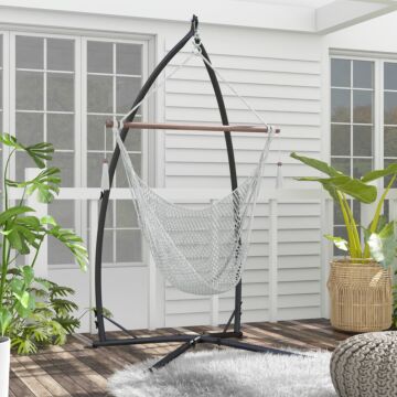 Outsunny Hammock Chair Stand, Hanging Heavy Duty Metal Frame Hammock Stand With Chain, For Hanging Hammock Air Porch Swing Chair, Egg Cahir