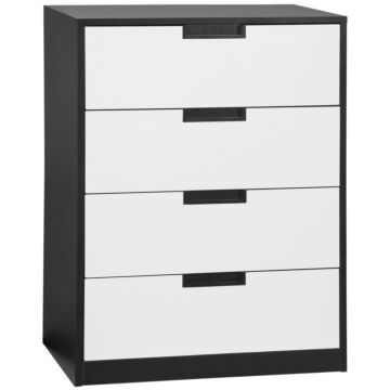 Homcom Drawer Chest, 4-drawer Storage Cabinet Organiser For Bedroom, Living Room, 60cmx40cmx80cm, White And Black