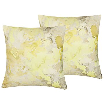 Set Of 2 Decorative Cushions Yellow Abstract Pattern Square 45 X 45 Cm Modern Décor Accessories Beliani