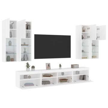 Vidaxl 7 Piece Tv Wall Cabinet Set With Led Lights White