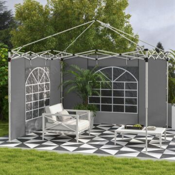 Outsunny Gazebo Side Panels, 2 Pack Sides Replacement, For 3x3(m) Or 3x6m Pop Up Gazebo, With Windows And Doors, Light Grey