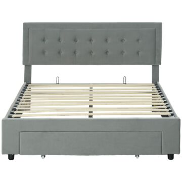 Homcom Double Size Ottoman Bed Frame, With Front Drawer - Grey