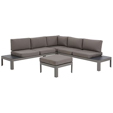 Outdoor Lounge Set Grey Aluminium Modular L-shaped Corner Sofa With Ottoman Modern 5 Seater Garden Set Beliani