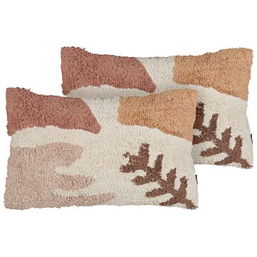 Set Of 2 Tufted Scatter Cushions Multicolour Cotton 30 X 50 Cm Boho Style Decor Accessories Beliani