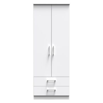 Devon Tall 2 Drawer Wardrobe In White