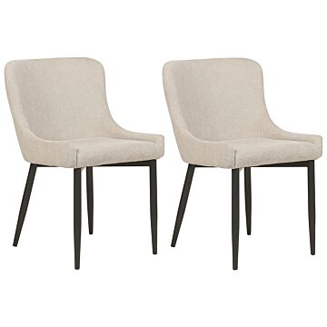 Set Of 2 Dining Chairs Light Beige Fabric Upholstered Beliani