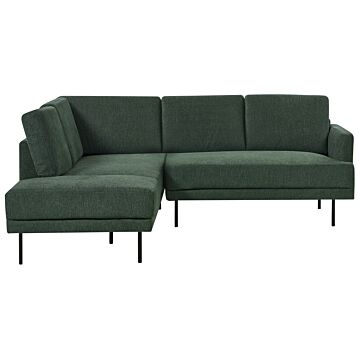 Right Hand Corner Sofa Polyester Dark Green 4-seater Upholstered Metal Legs Woven Fabric Cushioned Back Minimalist Modern Beliani