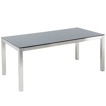 Garden Table Black Glass Table Top 180 X 90 Cm 6 Seater Steel Frame Beliani