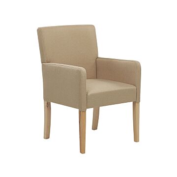 Dining Chair Beige Fabric Upholstery Wooden Legs Elegant Seat With Arms Beliani