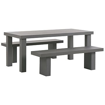 Garden Dining Set Grey Concrete Rectangular Table 2 Benches 4 Seater Water Resistant Beliani