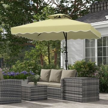 Outsunny 2.5m Square Double Top Garden Parasol Cantilever Umbrella With Ruffles, Beige