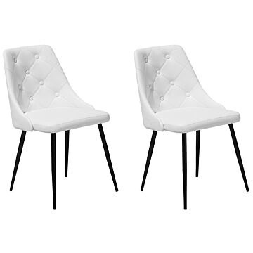 Set Of 2 Dining Chairs White Faux Leather Upholstered Seat Button Tufted Backrest Beliani