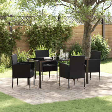 Vidaxl 5 Piece Garden Dining Set With Cushions Black Poly Rattan