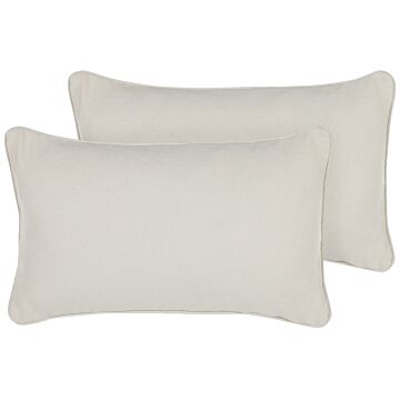 Set Of 2 Throw Cushions White Cotton And Polyester Blend 30 X 50 Cm Decorative Soft Home Accessory Solid Colour Beliani