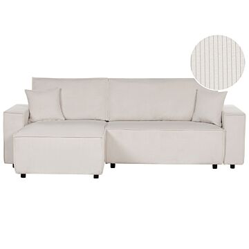 Right Corner Sofa Off-white Fabric Cord Upholstered With Sleeper Function Pull Out Cushioned Back Beliani