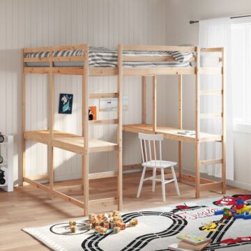 Vidaxl Loft Bed With Desk And Ladder 180x200 Cm Solid Wood Pine