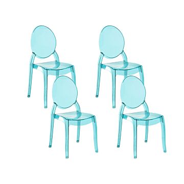 Set Of 4 Dining Chairs Blue Transparent Synthetic Material Solid Back Armless Stackable Vintage Modern Design Beliani