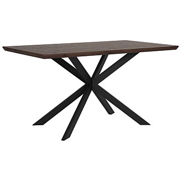 Dining Table Dark Wood Top Black Metal Legs 140 X 80 Cm 6 Seater Rectangular Industrial Beliani
