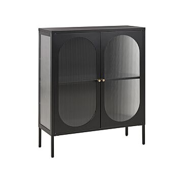 Office Cabinet Black Steel 90 X 35 X 111 Cm Metal 2 Doors Glass Front And Sides Display Beliani