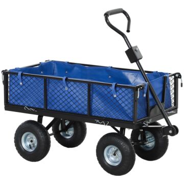 Outsunny 114l Steel Frame Garden Cart Trolley - Blue