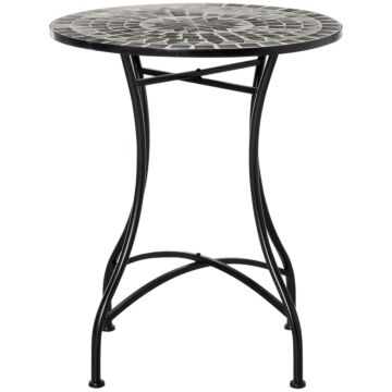 Outsunny Mosaic Side Table, 60cm Round Bistro Coffee Table, Plant Stand For Indoor, Outdoor, Garden, Patio, Balcony, Grey