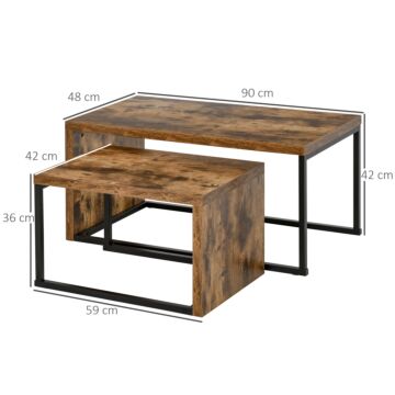 Homcom Set Of 2 Coffee Tables Industrial Style Tea Table, Side Table W/ Metal Frame For Living Room Bedroom Black & Brown