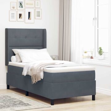 Vidaxl Box Spring Bed With Mattress & Led Dark Grey 100x200 Cm Velvet
