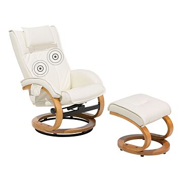 Recliner Armchair Beige With Footstool Faux Leather Upholstered Wooden Frame Heating Massage Function Retro Design Beliani