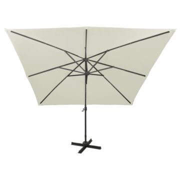 Vidaxl Cantilever Umbrella With Pole And Led Lights Sand 300 Cm