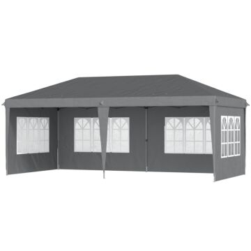 Outsunny 3 X 6m Pop Up Gazebo, Height Adjustable Marquee Party Tent With Sidewalls And Storage Bag, Grey